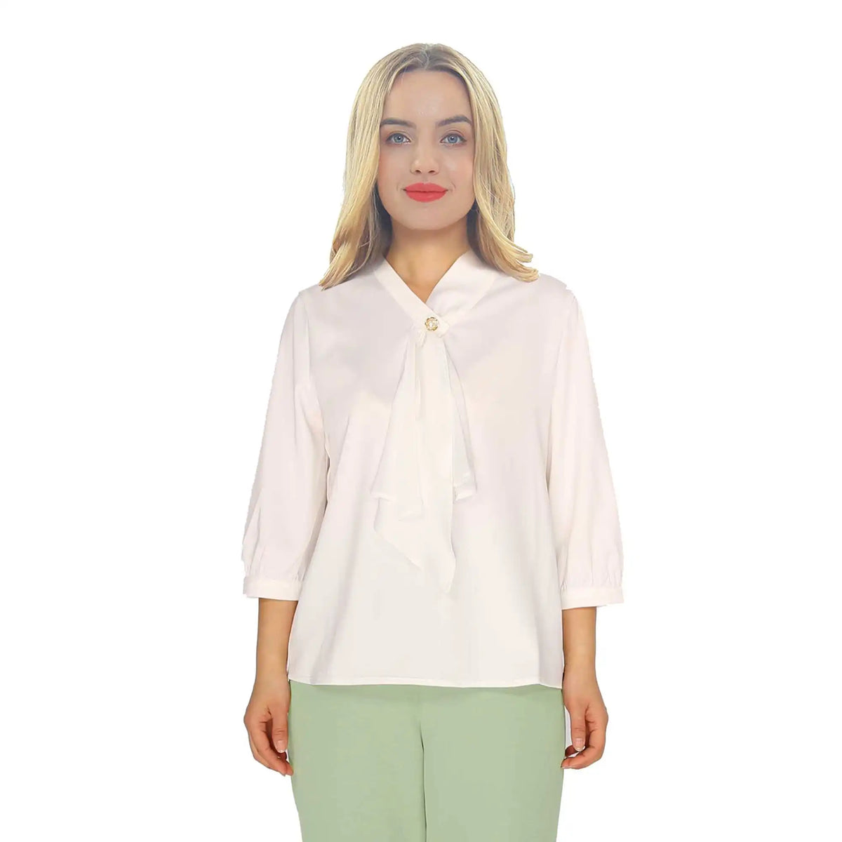 Plain Fashion Blouse For Women S White S,59.5,96,42, Image