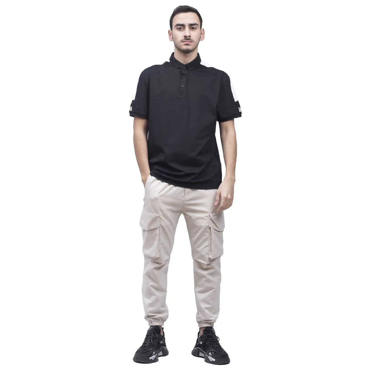 Color-Blocked Casual Polo Shirt For Men M Black M,70,104,22, Image