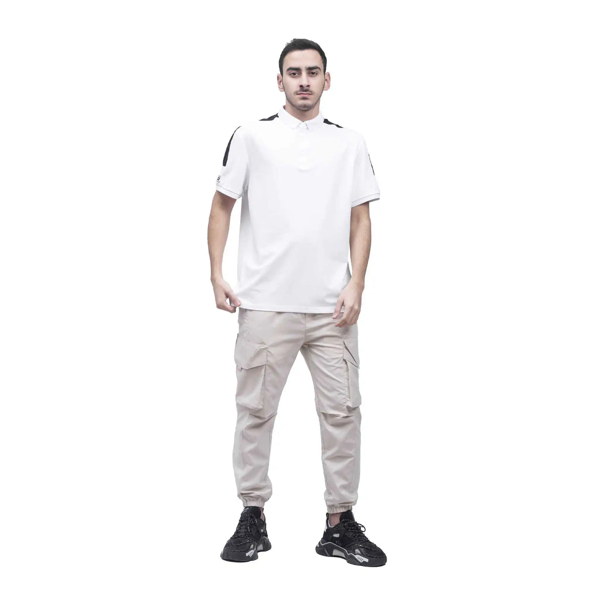 Color-Blocked Casual Polo Shirt For Men L White L,72,108,23, Image