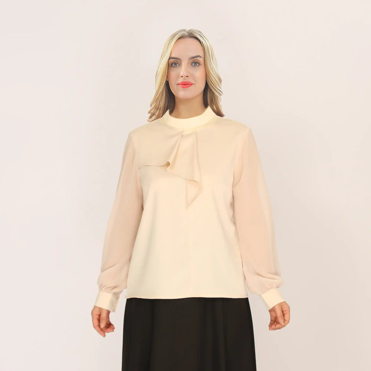 Plain Classic Blouse For Women S Beige S,59.5,96,59, Image