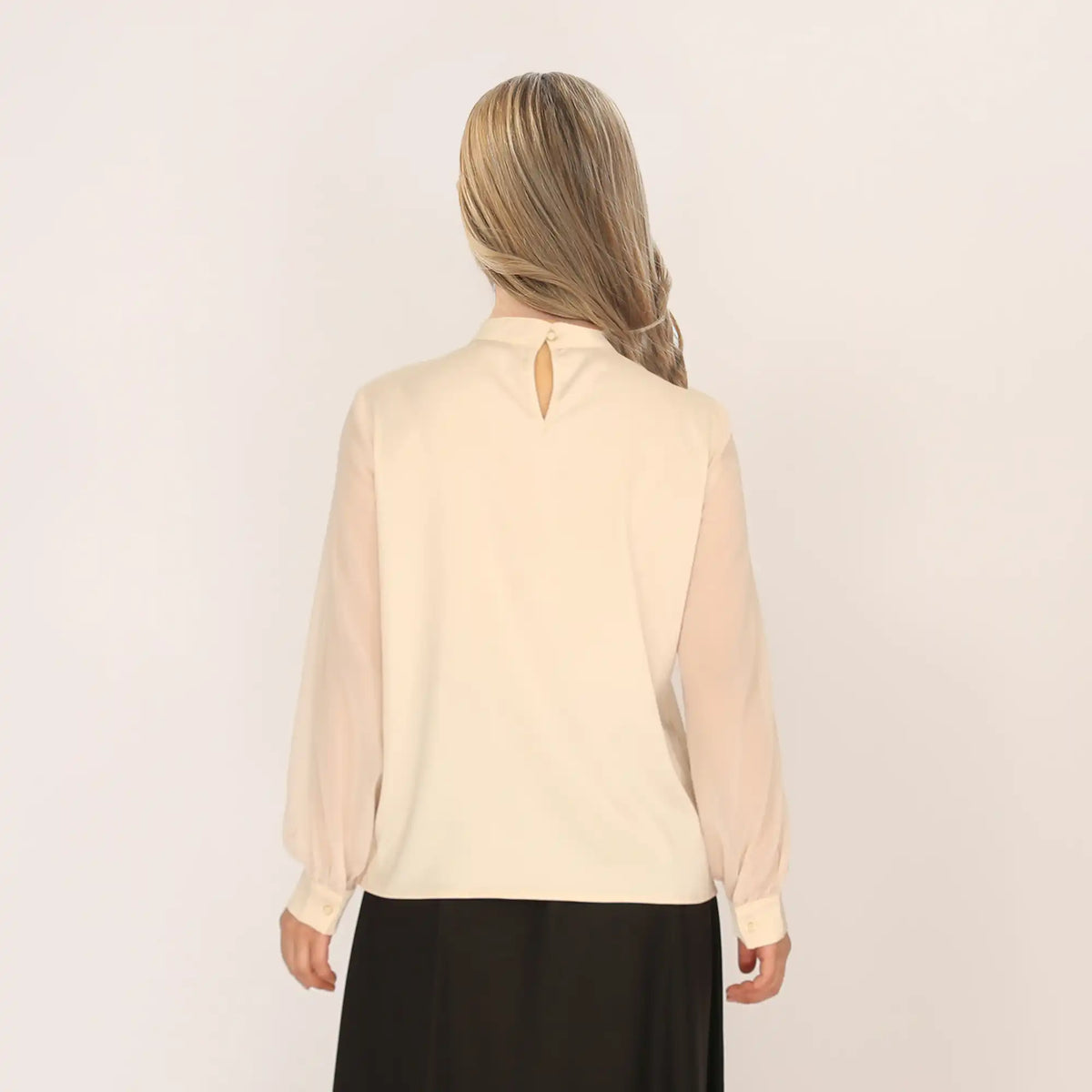 Plain Classic Blouse For Women M Beige M,59.5,100,59, Image