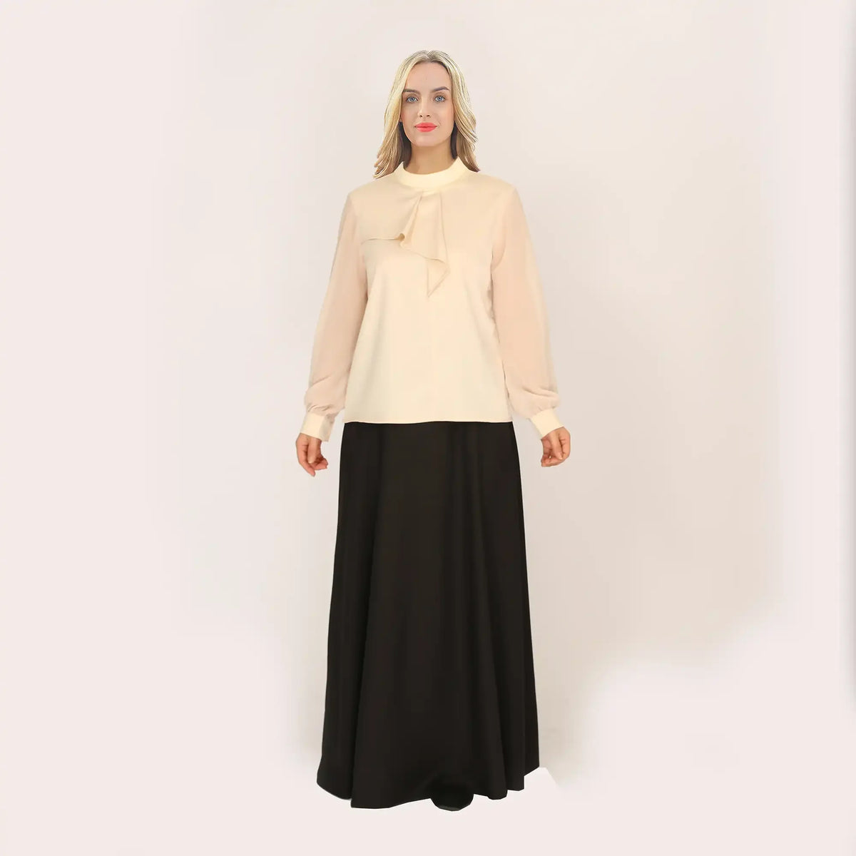 Plain Classic Blouse For Women L Beige L,61.5,104,60, Image