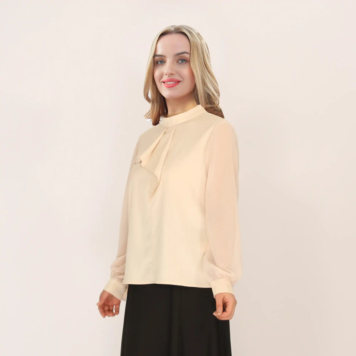 Plain Classic Blouse For Women XL Beige XL,61.5,108,60, Image