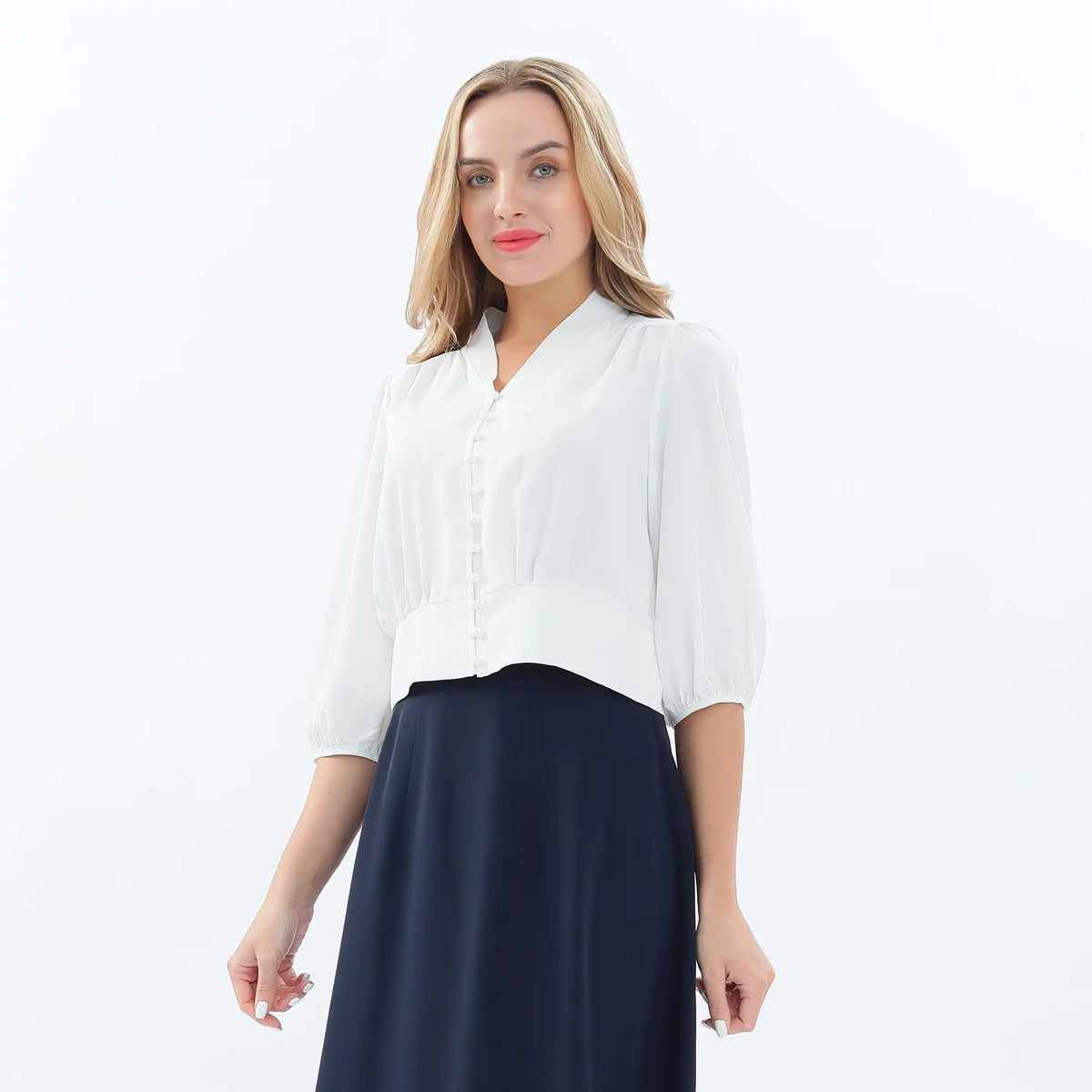 Plain Classic Blouse For Women XL White XL,46.5,114,45, Image