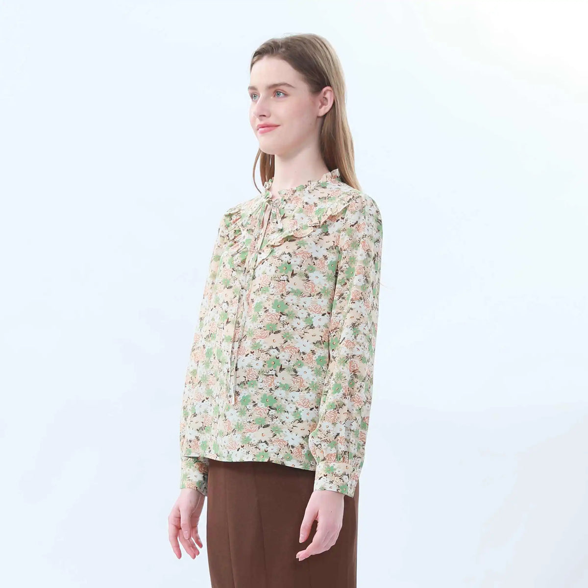 Floral Classic Blouse For Women 2XL Green Flower 2XL,61,110,61, Image