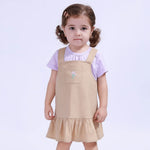 Beige Floral Basic Dress For Baby Girl Image