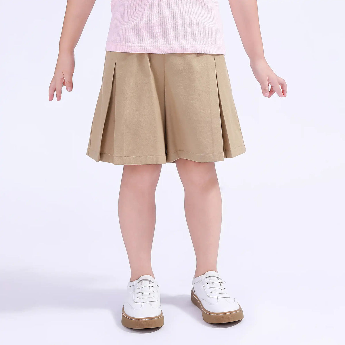 Khaki Baggy Basic Shorts For Girls Image