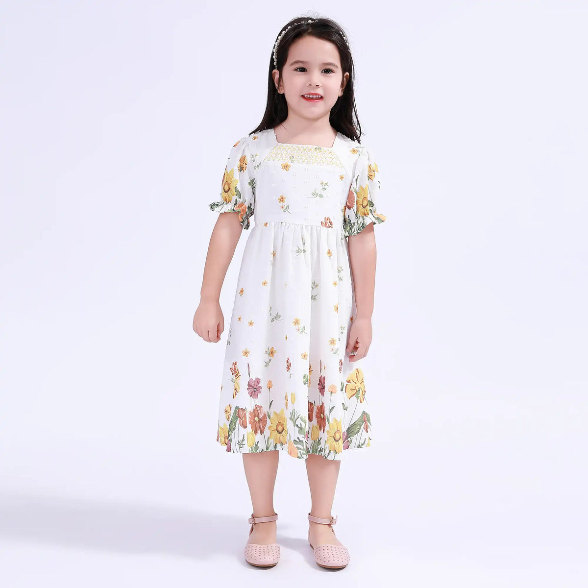 Floral Galabia For Girls White Image