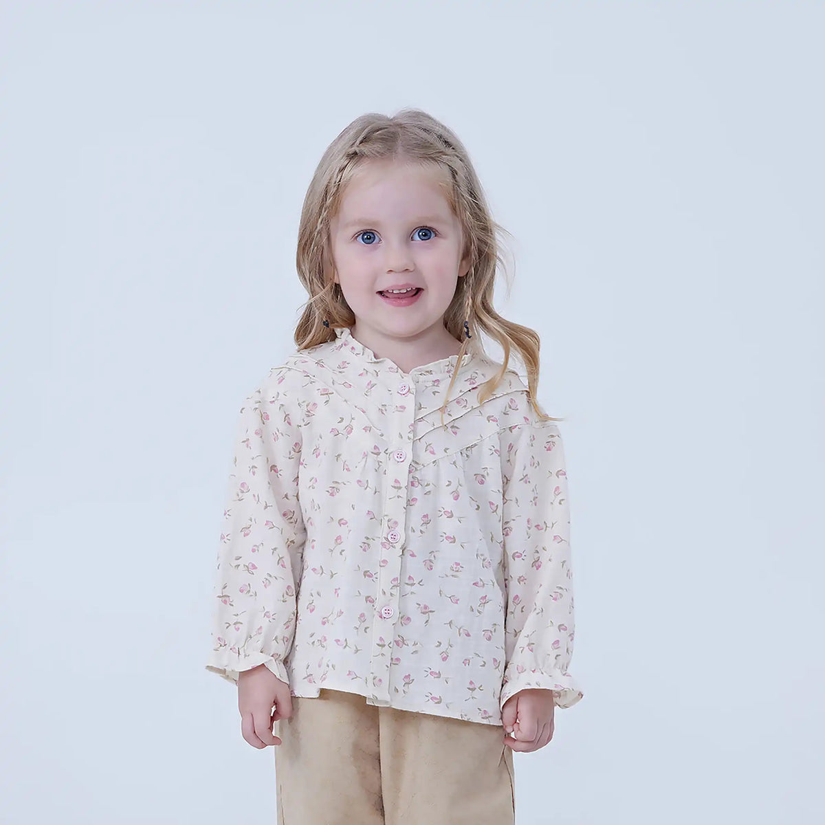 Floral Linen Shirt For Baby Girl Pink Image