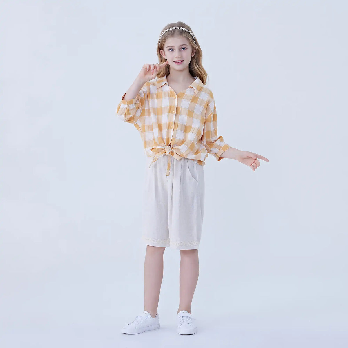 Checked Linen Shirt For Girls Image