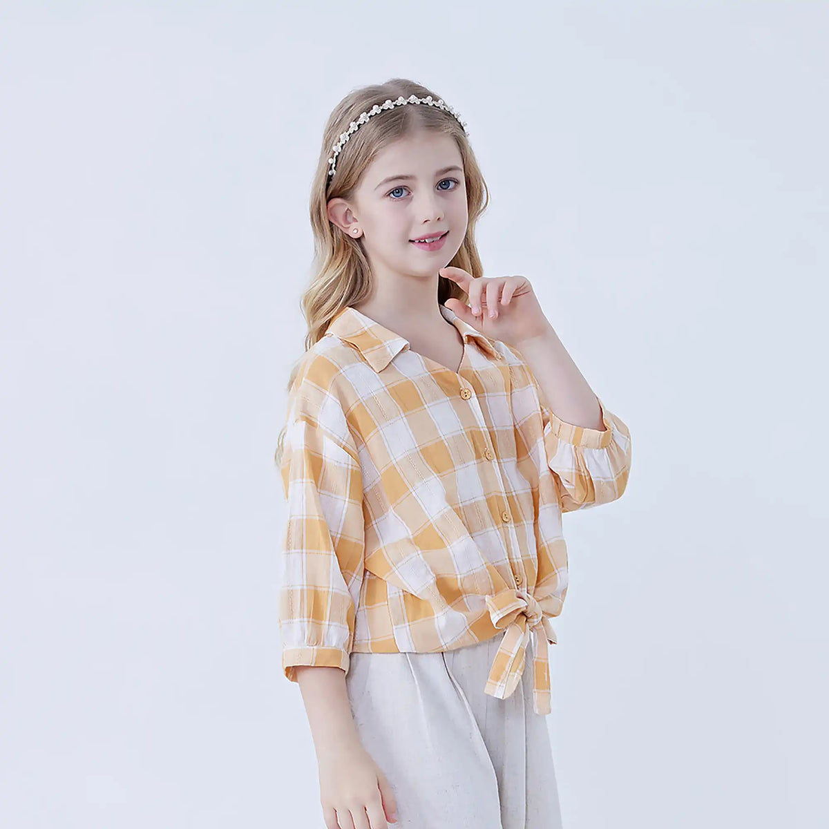 Checked Linen Shirt For Girls Image