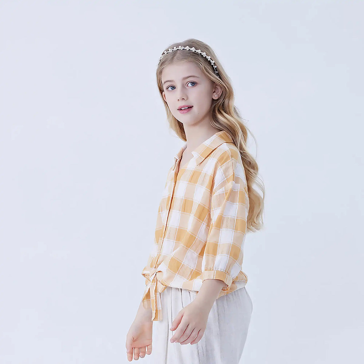 Checked Linen Shirt For Girls Image