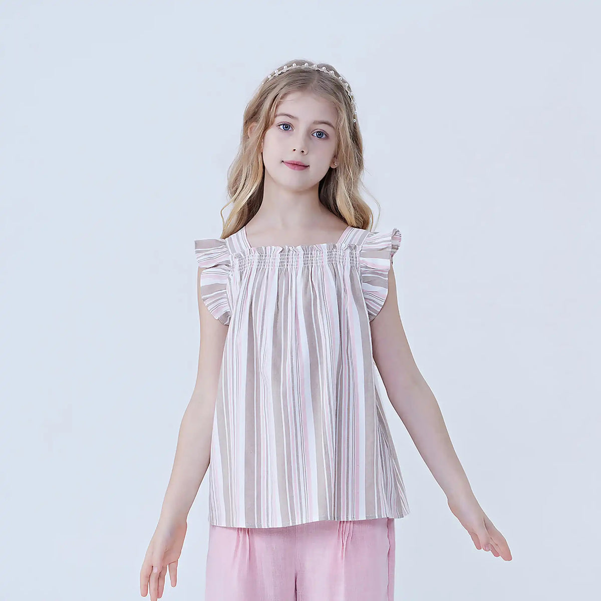 Striped Linen Blouse For Girls 100 | 3Y Pink 100 | 3Y,40.5,66,, Image