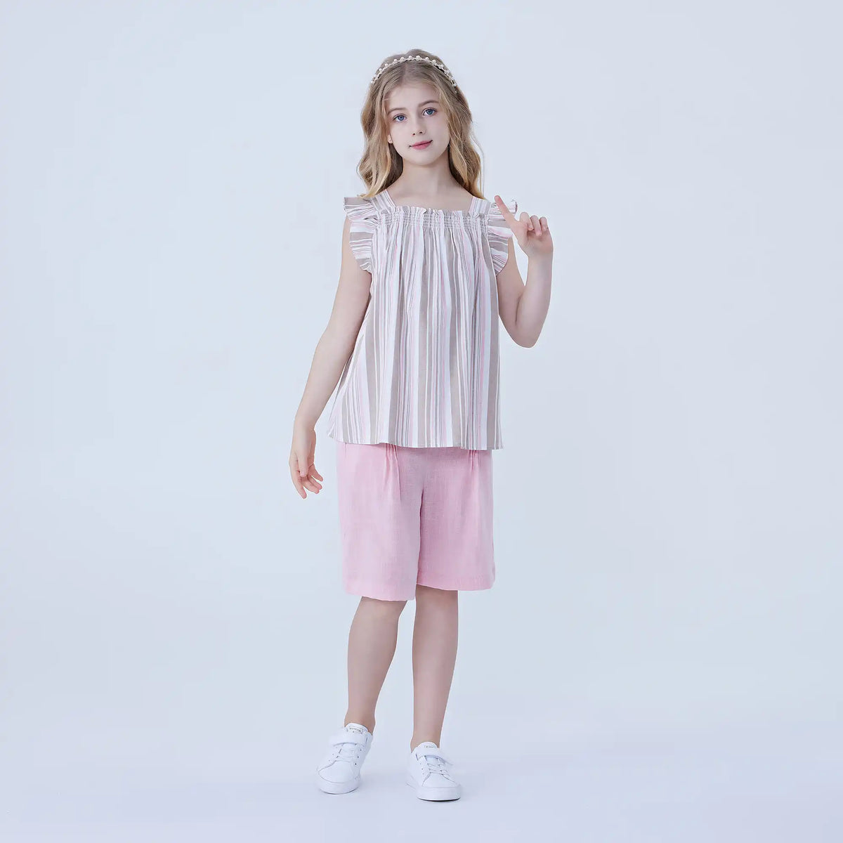 Striped Linen Blouse For Girls Image