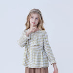 Yellow Checked Linen Shirt For Girls Image