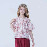 100 | 3Y Maroon 100 | 3Y,36,63,18.5,- Floral Linen Blouse For Girls Image