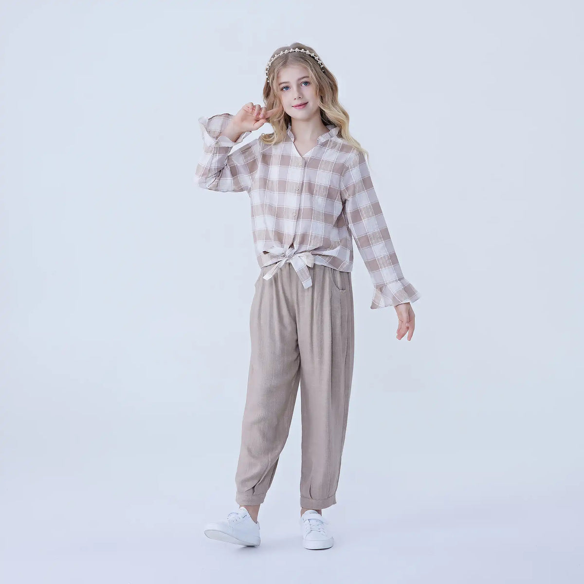 Checked Linen Shirt For Girls Image