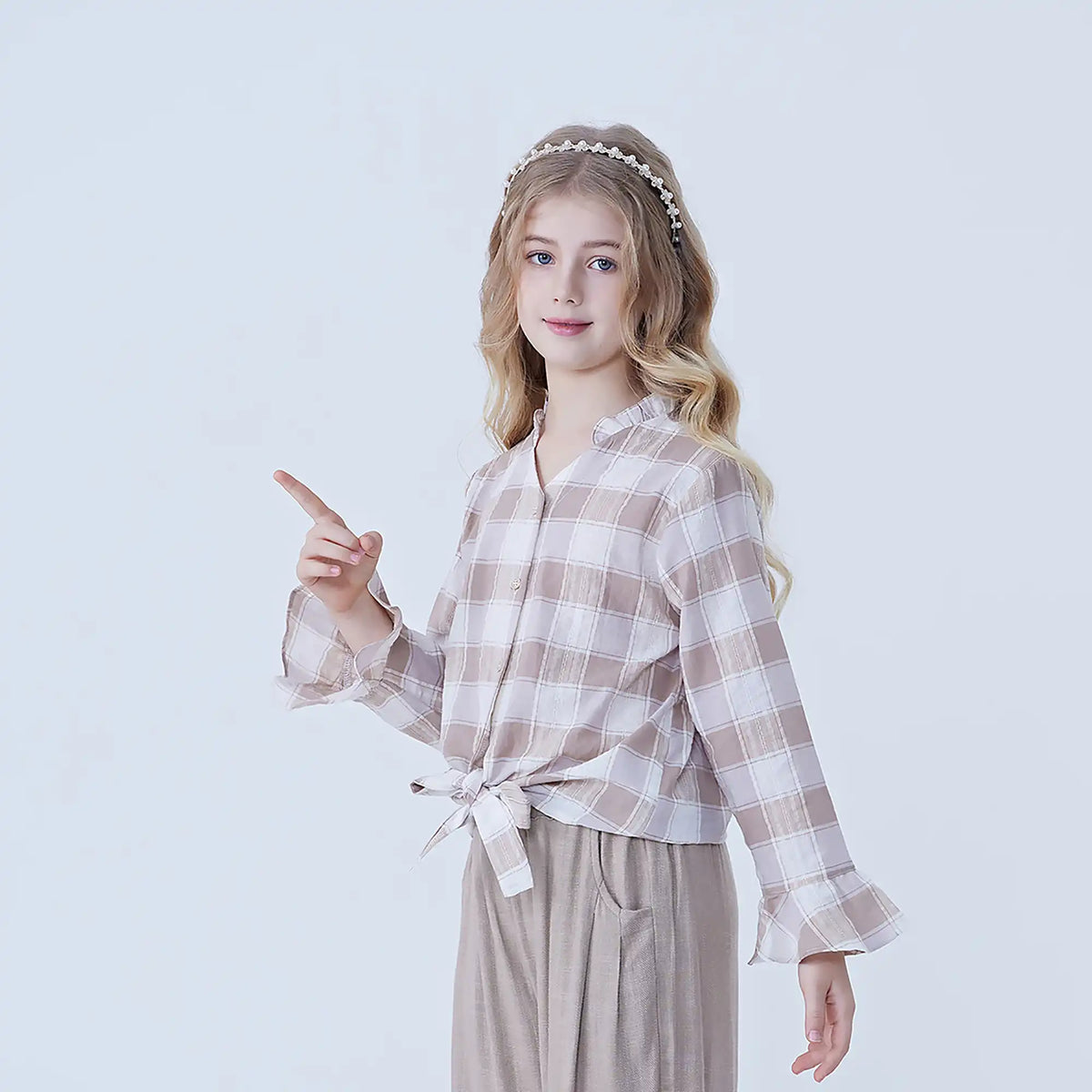 Checked Linen Shirt For Girls Image