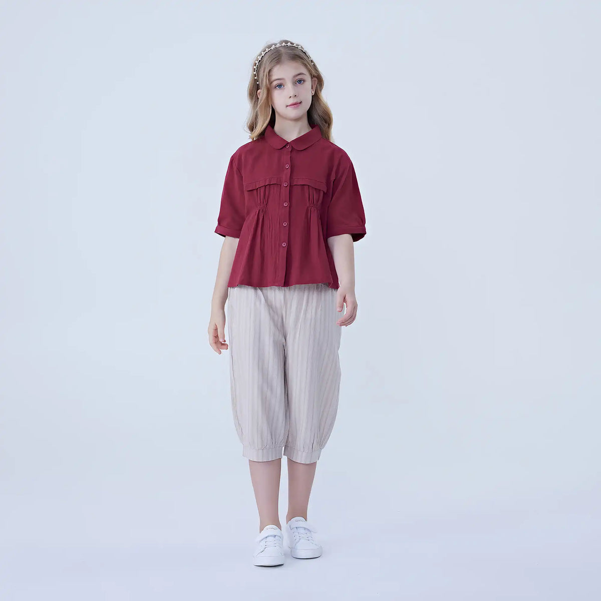 Ankle-Tied Linen Pants For Girls Image