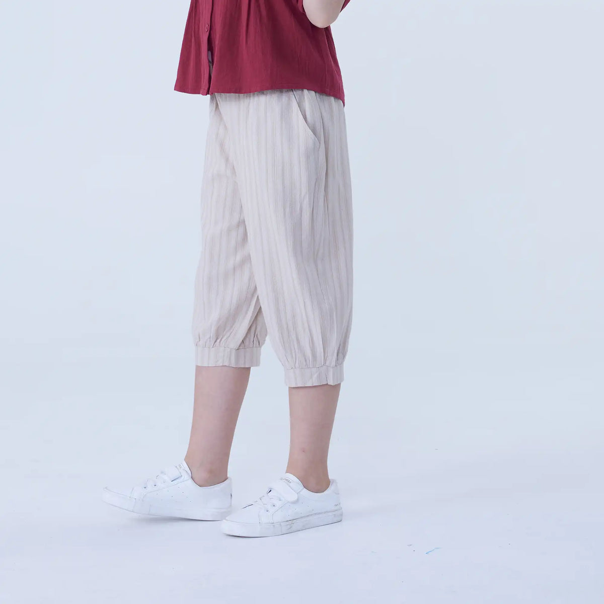 Ankle-Tied Linen Pants For Girls Image