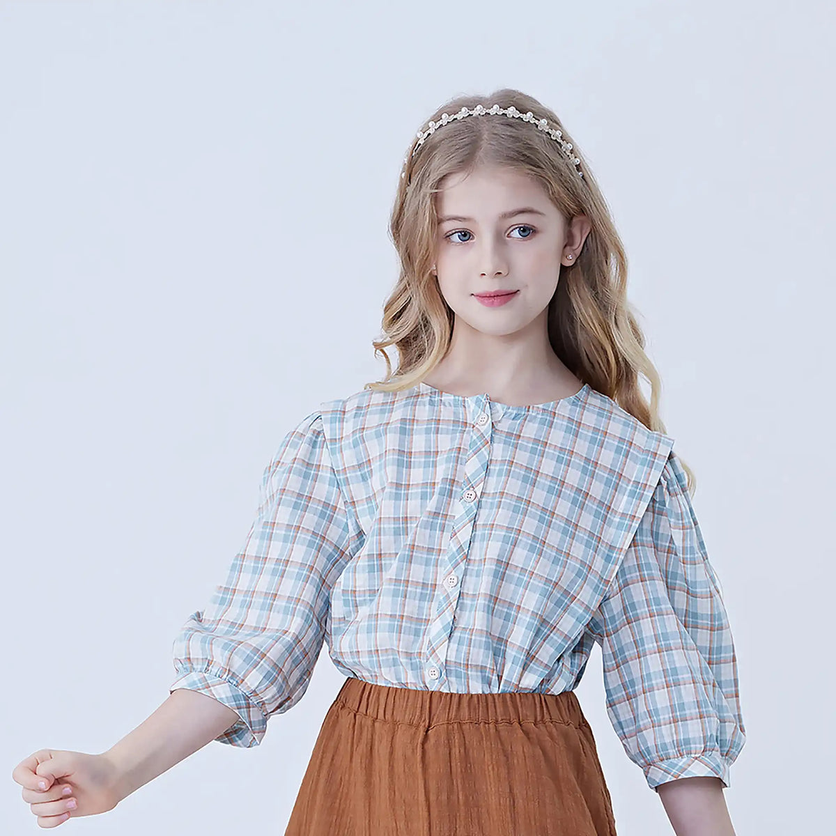 Checked Linen Shirt For Girls Blue Image