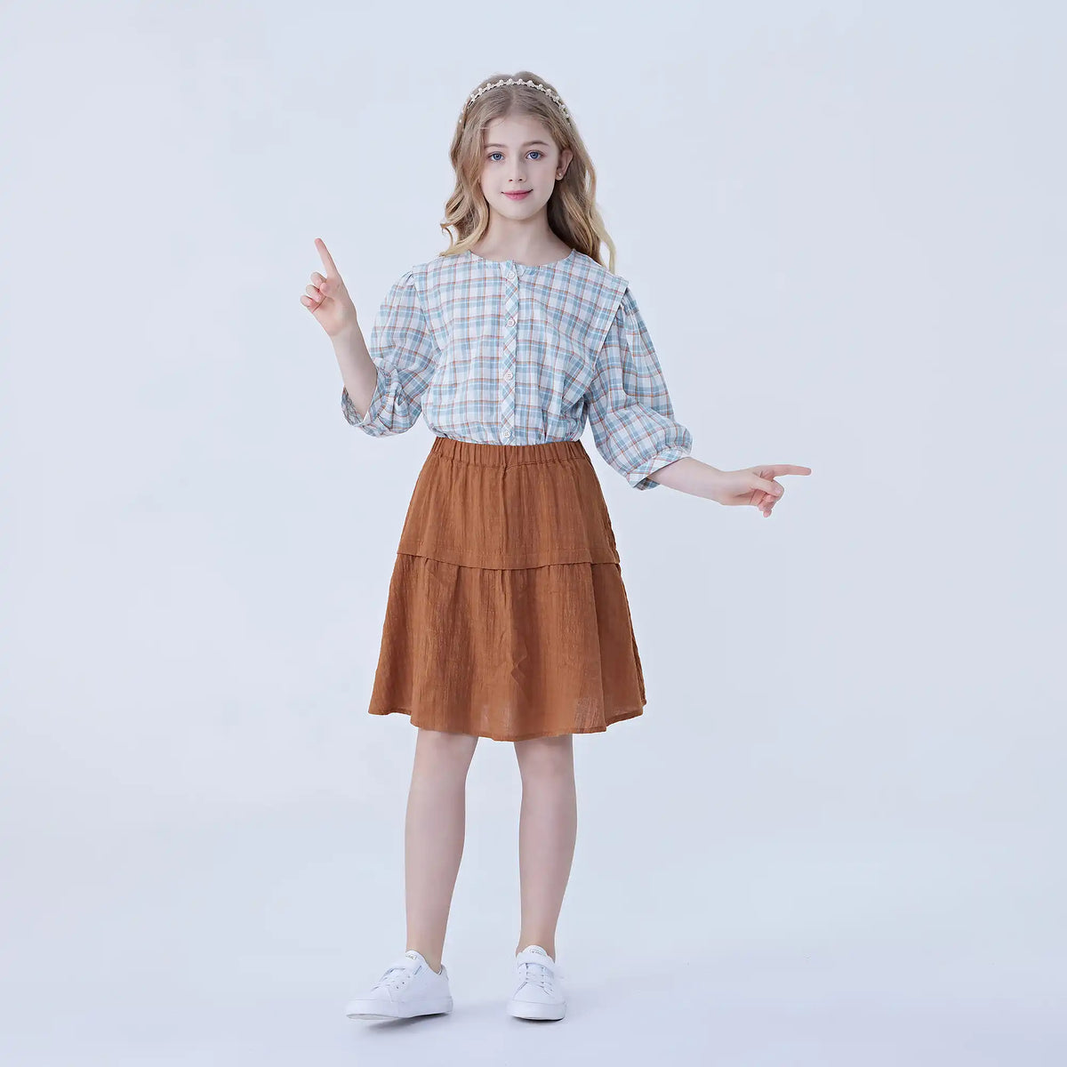 Checked Linen Shirt For Girls Image