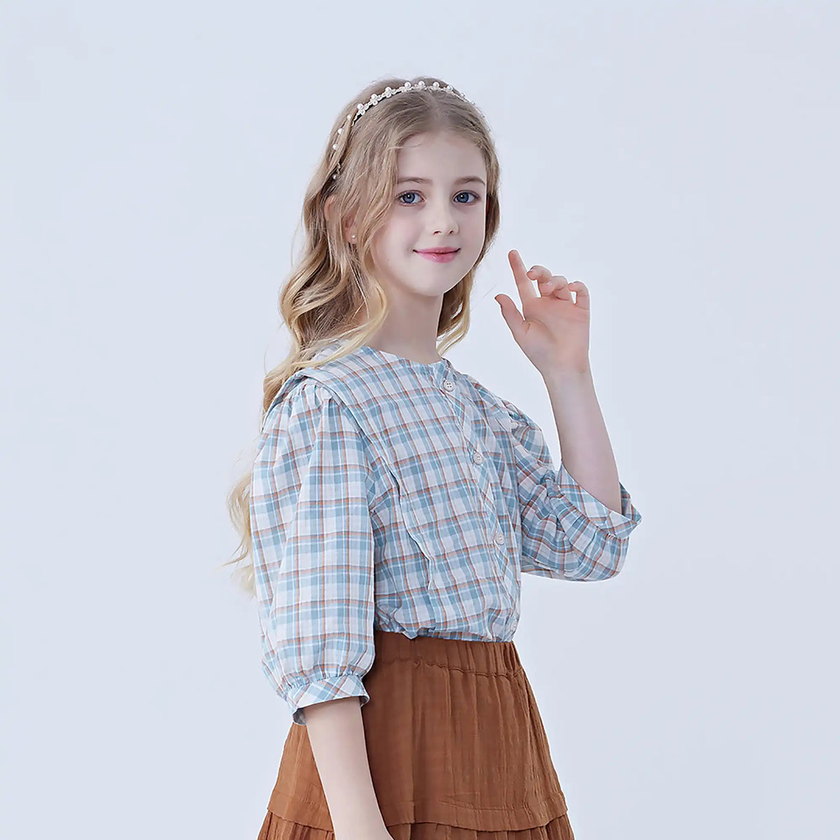 Checked Linen Shirt For Girls Image