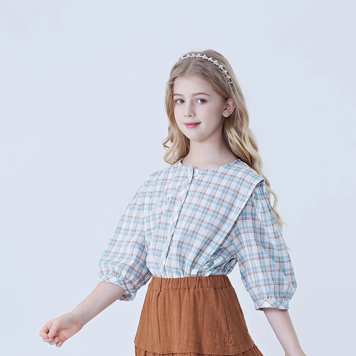 Checked Linen Shirt For Girls Image