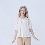 Light Yellow Jacquard Linen Shirt For Girls Image