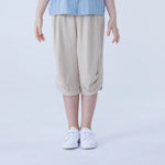 Beige Baggy Linen Pants For Girls Image
