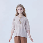 Beige Jacquard Linen Blouse For Girls Image