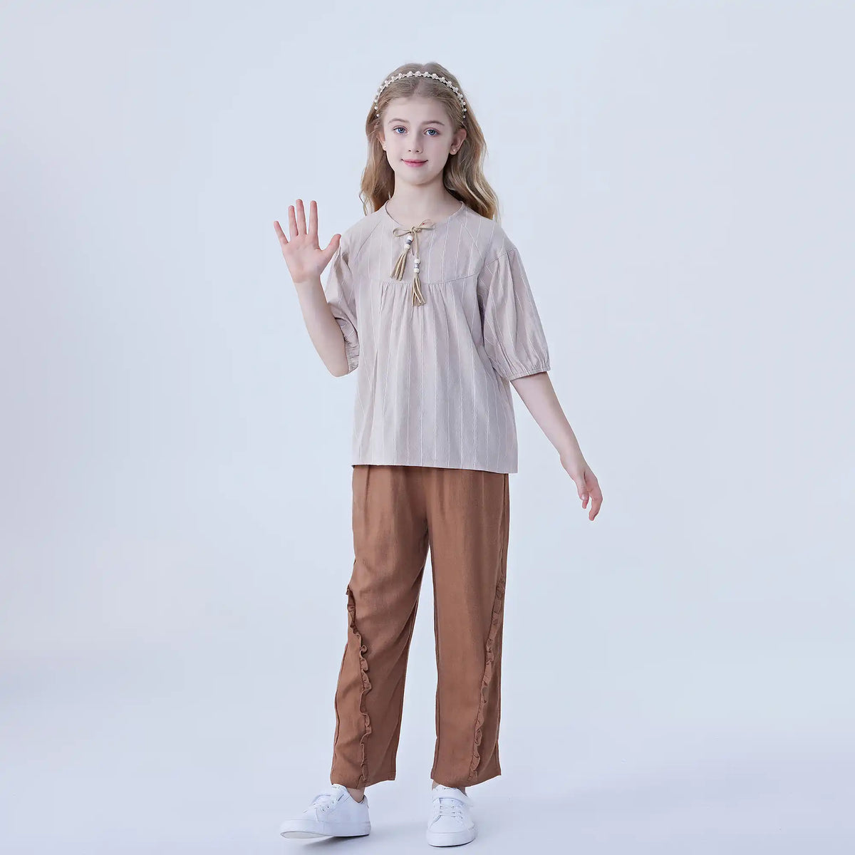 Straight-Leg Linen Pants For Girls