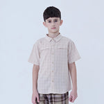 Beige Checked Linen Shirt For Boys Image