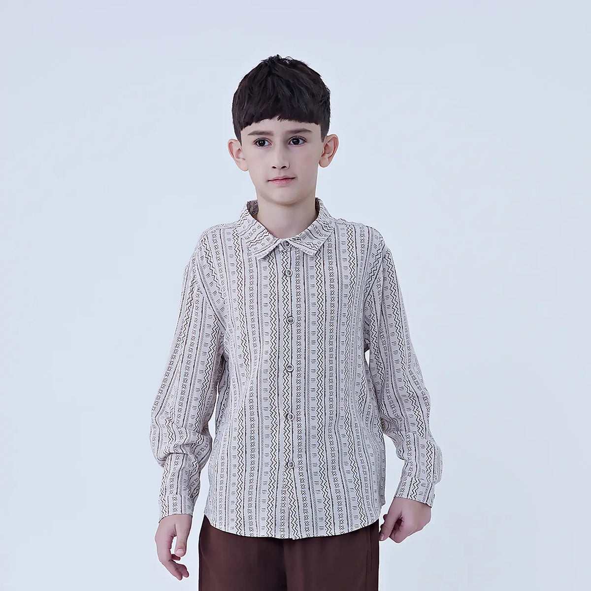 Printed Linen Shirt For Boys Coffee Image