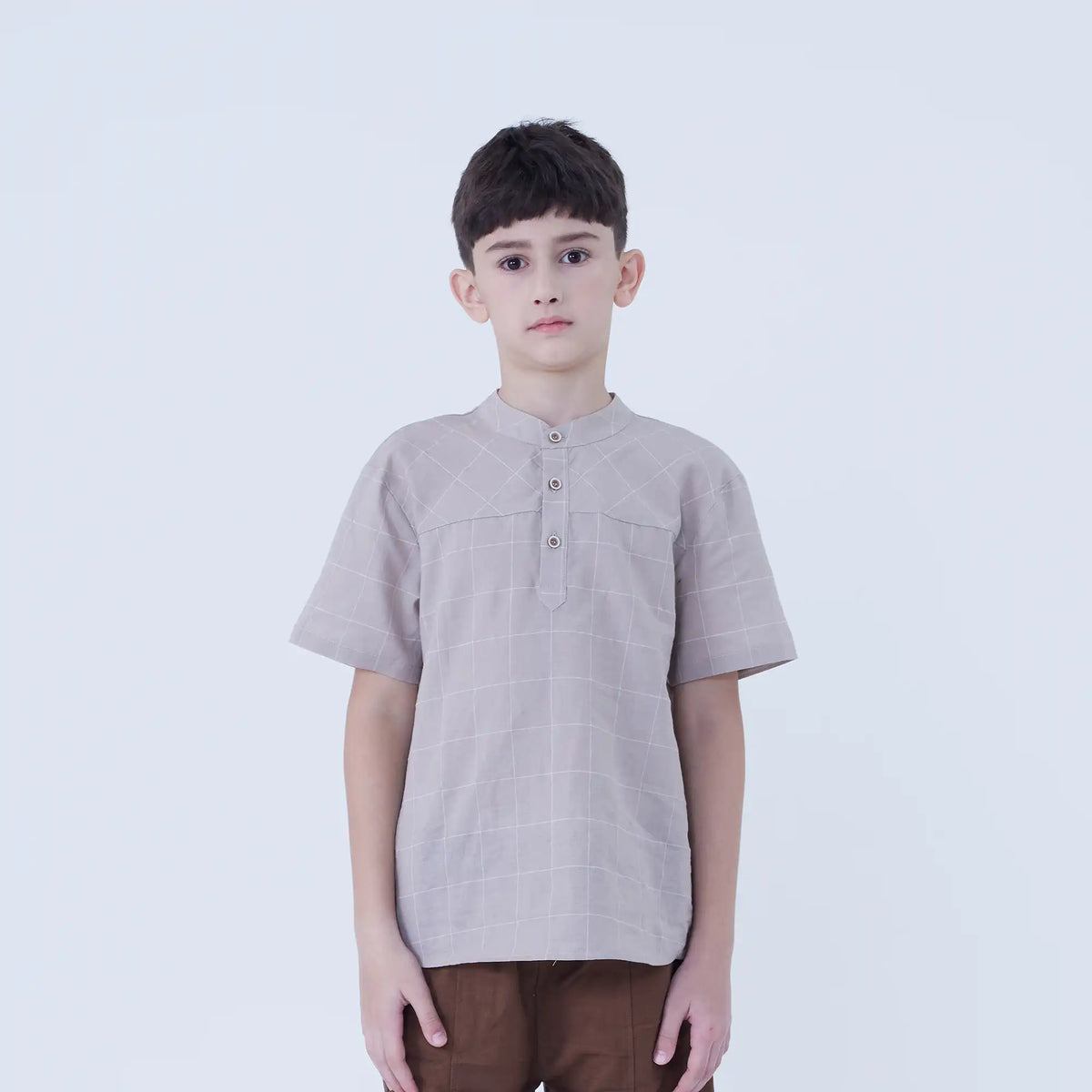 Checked Linen Blouse For Boys Beige Image