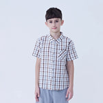 Coffee Checked Linen Shirt For Boys Image