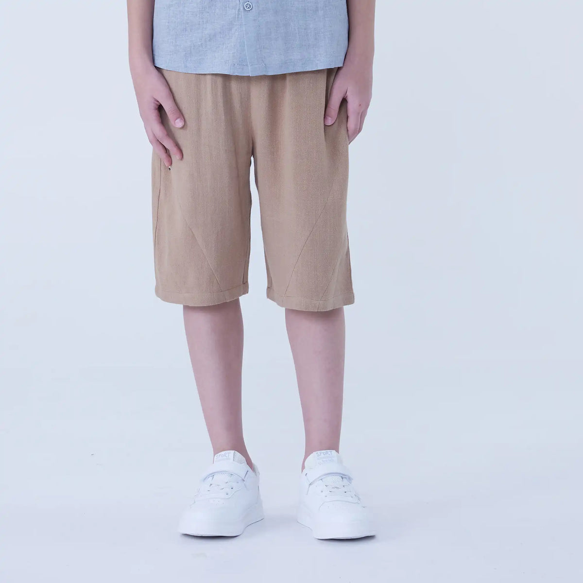 Baggy Linen Shorts For Boys Coffee Image