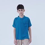 100 | 3Y Blue Green 100 | 3Y,43,83,13.5,- Plain Linen Blouse For Boys Image