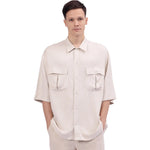 Beige Plain Linen Shirt For Men Image