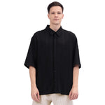 Jacquard Linen Shirt For Men Black Image