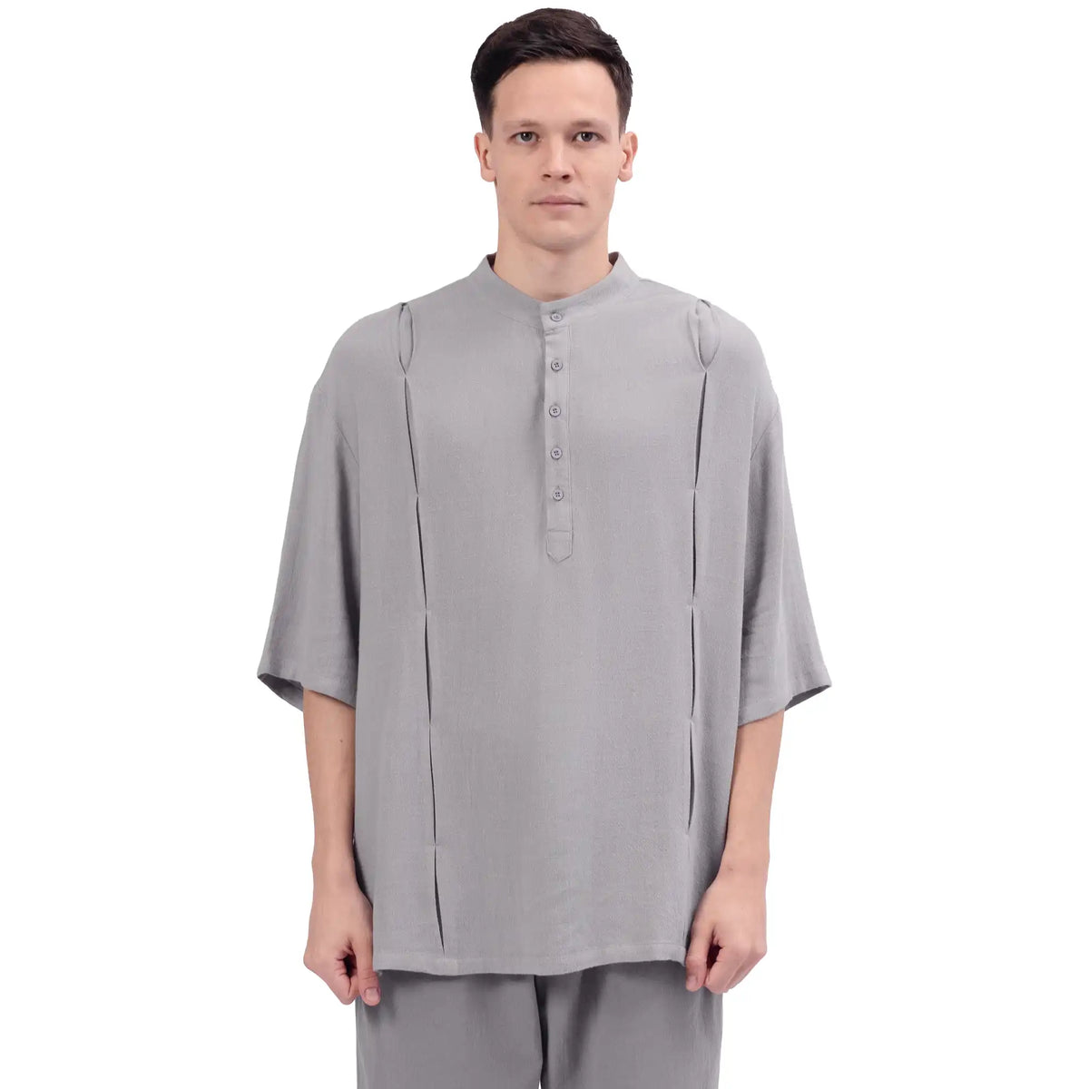 Plain Linen Blouse For Men Gray Image