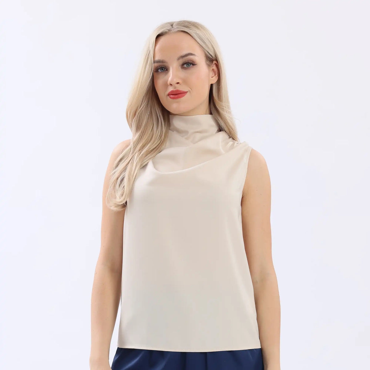 Plain Basic Blouse For Women Beige Image