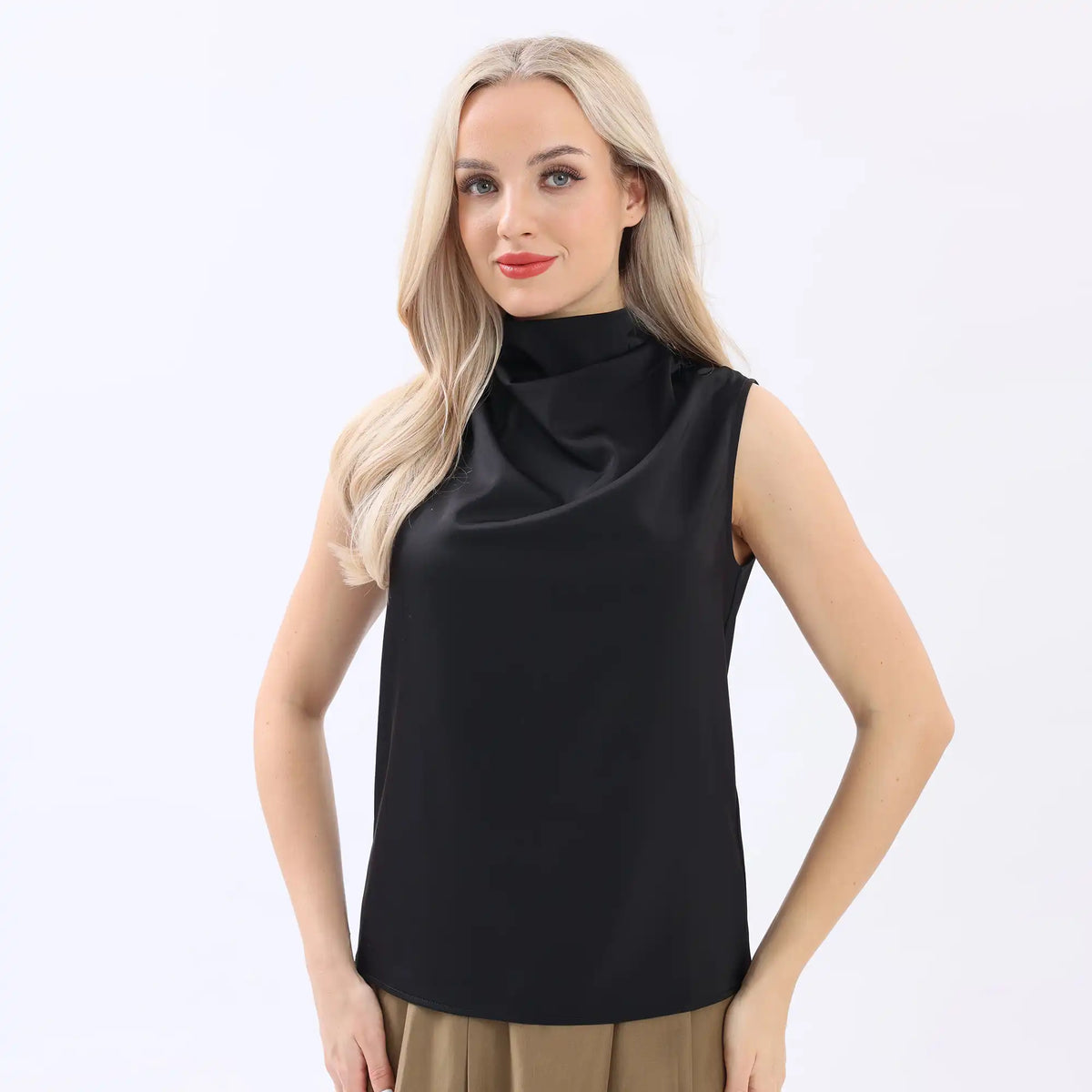 Plain Basic Blouse For Women Black Image