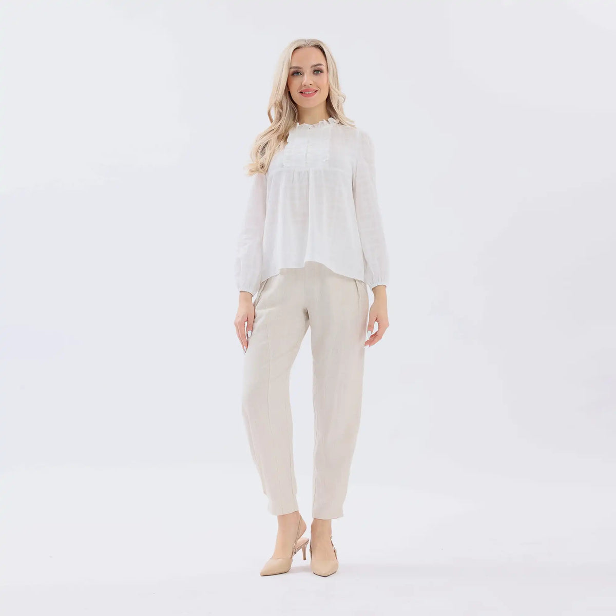 Ankle-Tied Linen Pants For Women Image