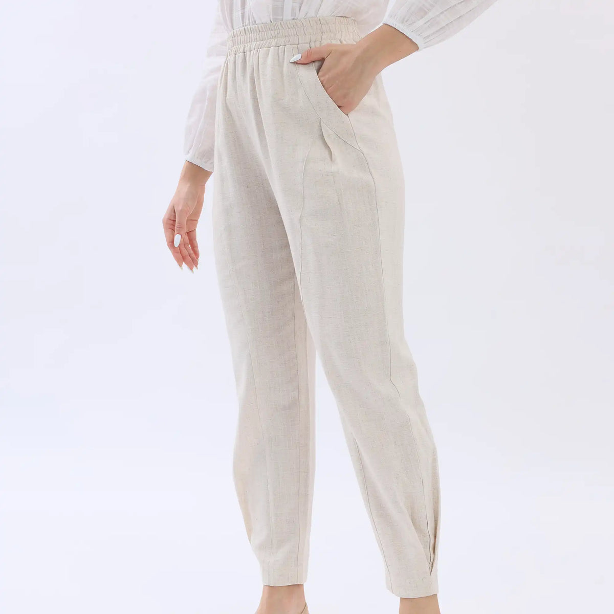 Ankle-Tied Linen Pants For Women Image