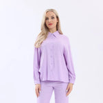 Purple Plain Linen Shirt For Women Image