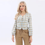 Coffee Checked Linen Shirt For Women Image