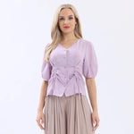 Light Purple Plain Linen Shirt For Women Image
