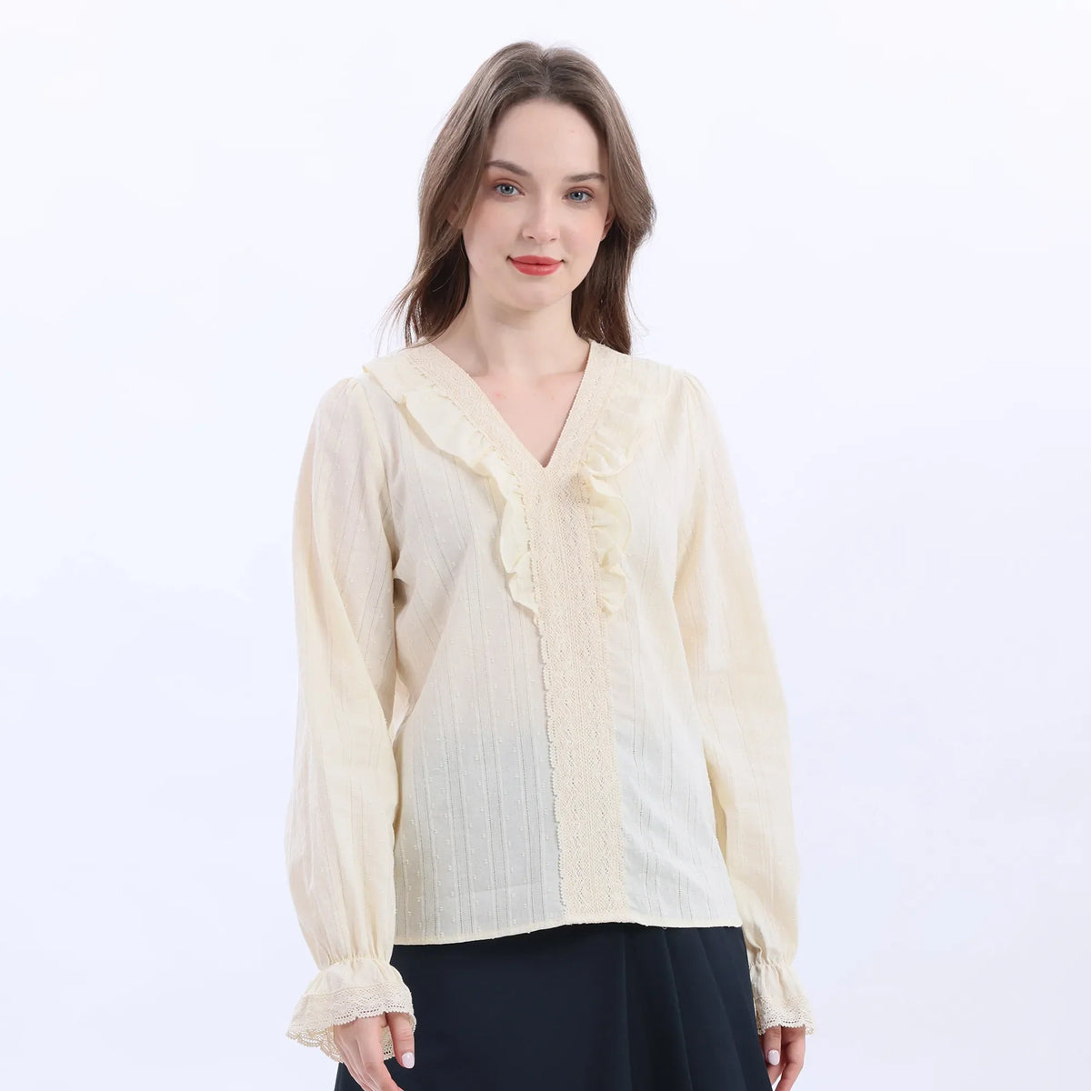 Jacquard Fashion Blouse For Women Beige Image