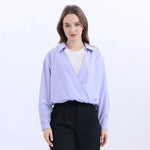 Color-Blocked Fashion Blouse For Women Light Purple Image